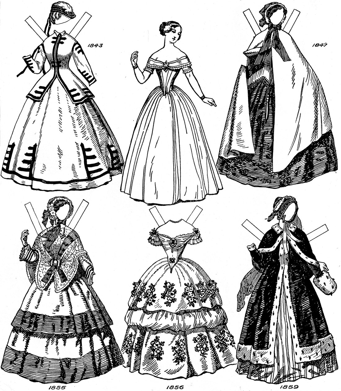 A Grande Galeria de Trajes Britânicos: algumas modas femininas de 1843 a 1893, c1934 de Unbekannt