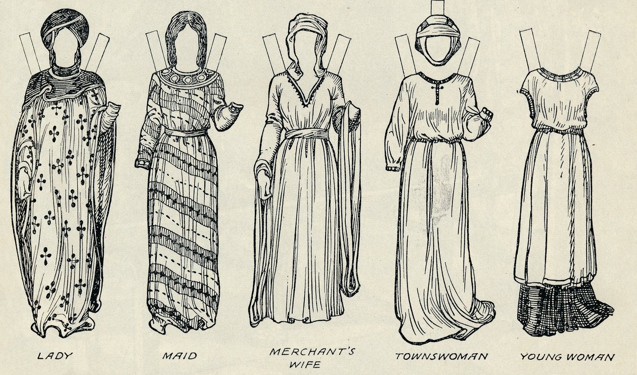 A Grande Galeria de Trajes Britânicos: Vestidos Variados Usados em Norman Times, c1934 de Unbekannt