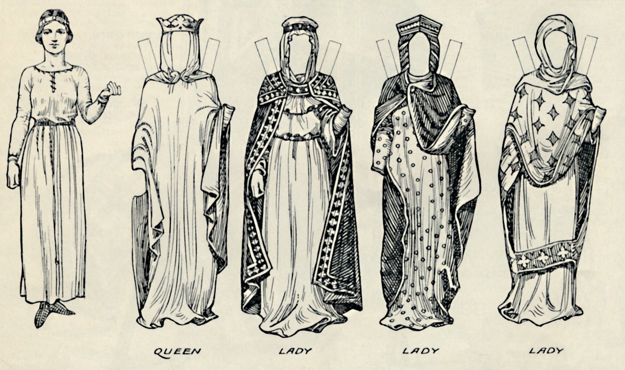 A Grande Galeria de Trajes Britânicos: Vestidos Variados Usados em Norman Times, c1934 de Unbekannt