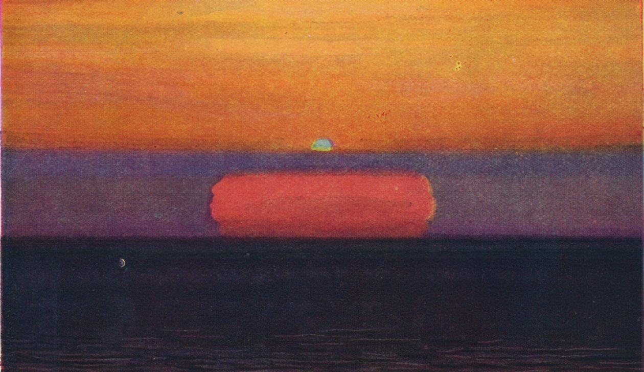 O flash verde ao pôr do sol, a mais rara cor prismática refratada pela atmosfera, c1935 de Unbekannt