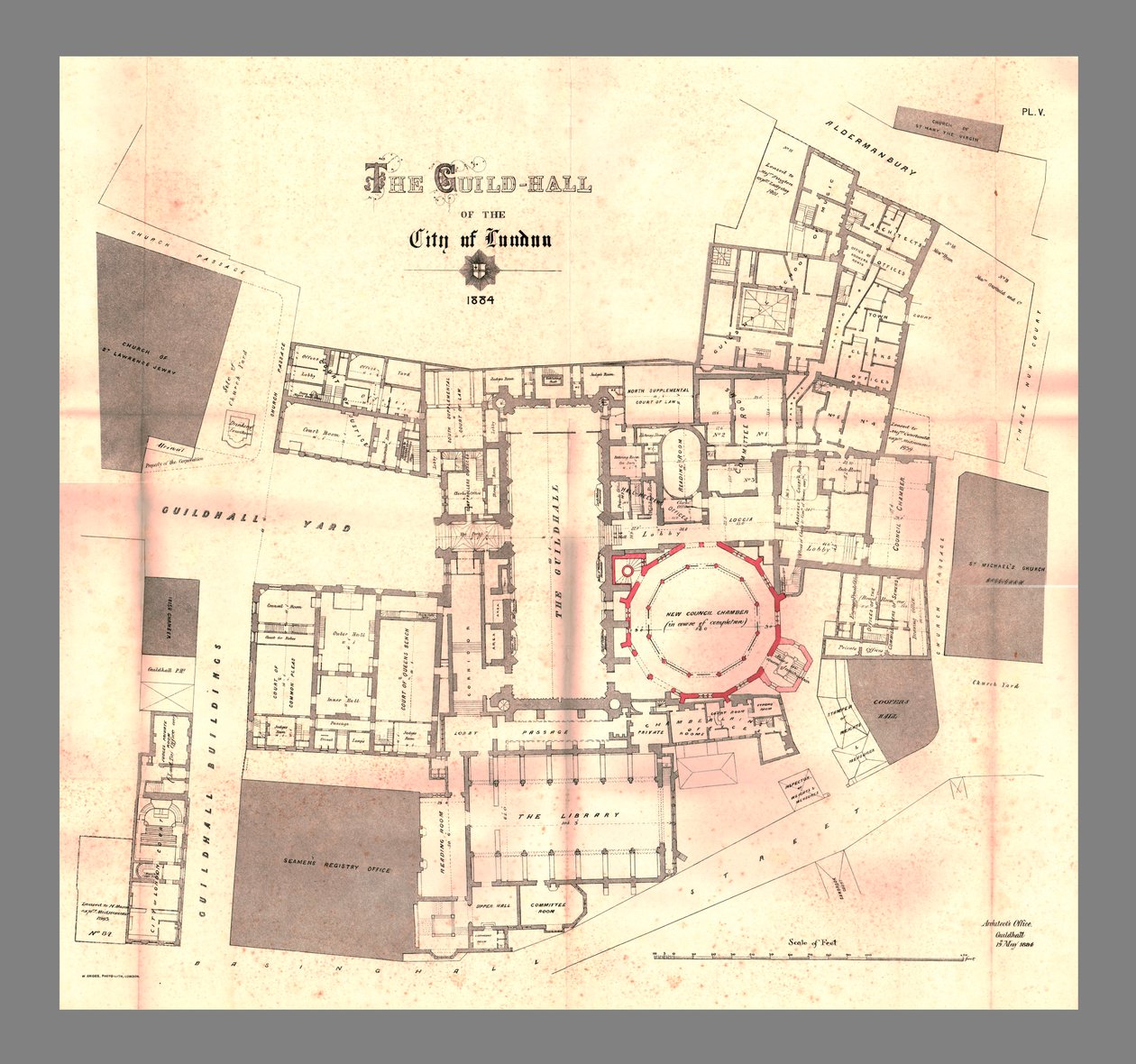 O Salão da Guilda da cidade de Londres, Plano, 1884, 1886 de Unbekannt