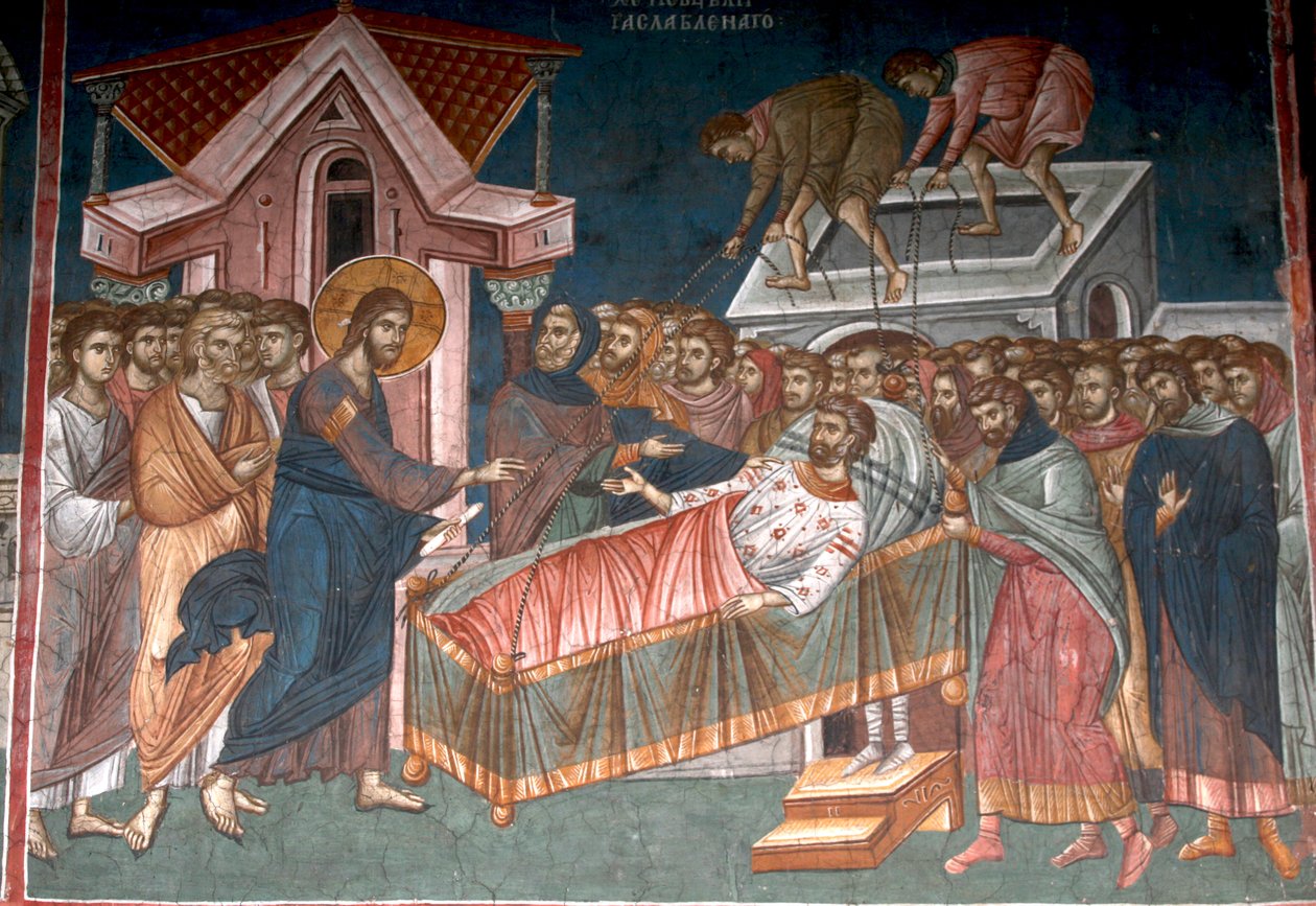 A cura do paralítico em Cafarnaum, ca 1350 de Unbekannt