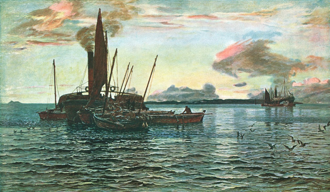 O mercado de arenques no mar no Loch Fyne, Argyll, 1884, c1902. de Unbekannt