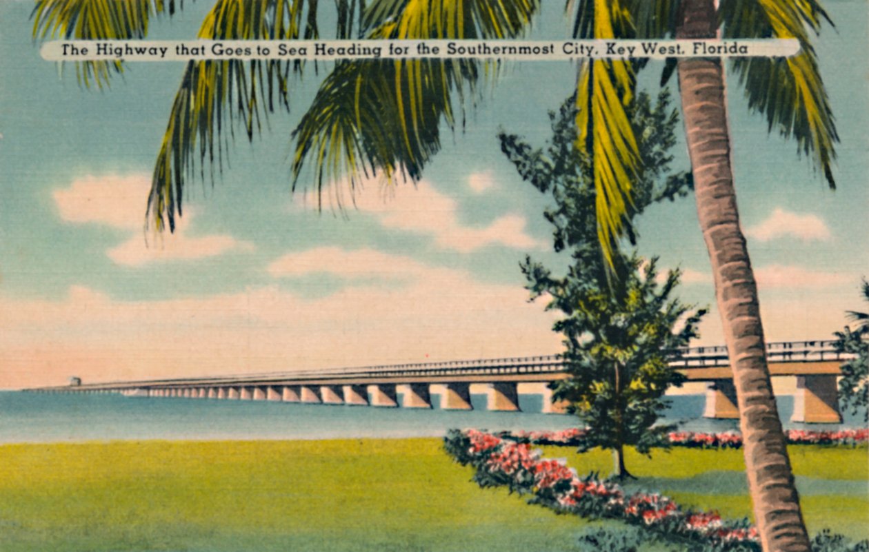 A estrada que vai para o mar em direção à cidade mais austral, Key West, Flórida, c1940s de Unbekannt