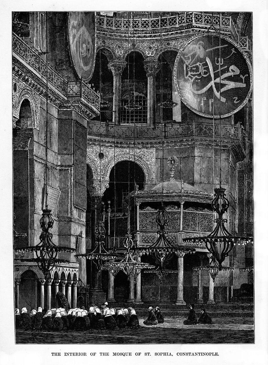 O interior da mesquita de Santa Sofia, Constantinopla, Turquia, século XIX de Unbekannt