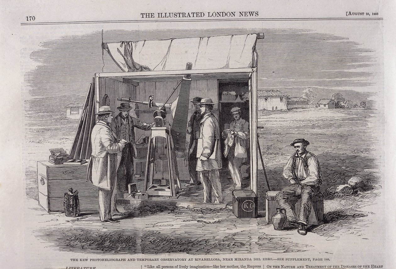 O heliógrafo de Kew sendo usado em uma expedição de observação de eclipses à Espanha, 1860 de Unbekannt