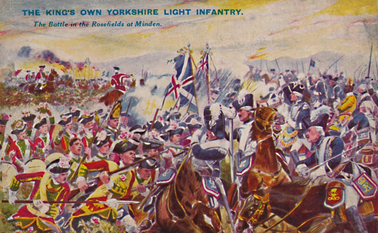 Os reis possuem Yorkshire Light Infantaria. A Batalha nos Campos Rosefield em Minden, 1759, 1939 de Unbekannt