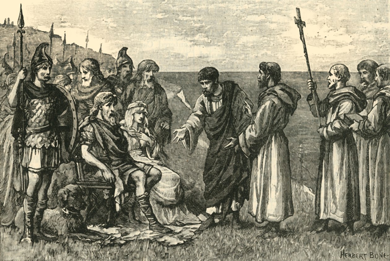 O desembarque de Santo Agostinho em Kent, 597AD, 1890. de Unbekannt
