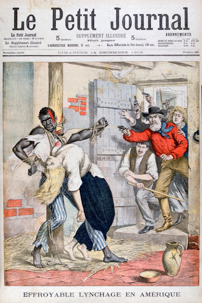 O linchamento na prisão de um homem negro e o assassinato de uma mulher branca amarrada a ele, 1902 de Unbekannt