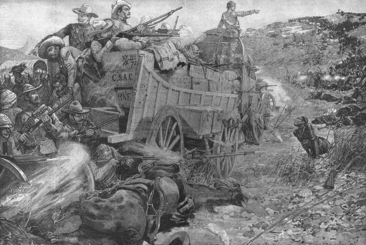 A guerra de Matabele, 1893: ataque ao Laager de vagões no rio Imbembezi, 1º de novembro de 1901. de Unbekannt