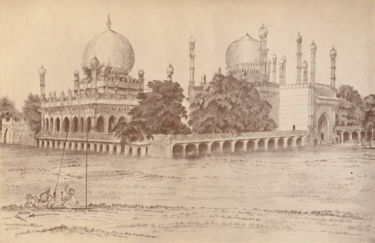 O mausoléu de Ibrahim Shah, rei de Bijapur, em Bijapur, 1821, 1936. de Unbekannt