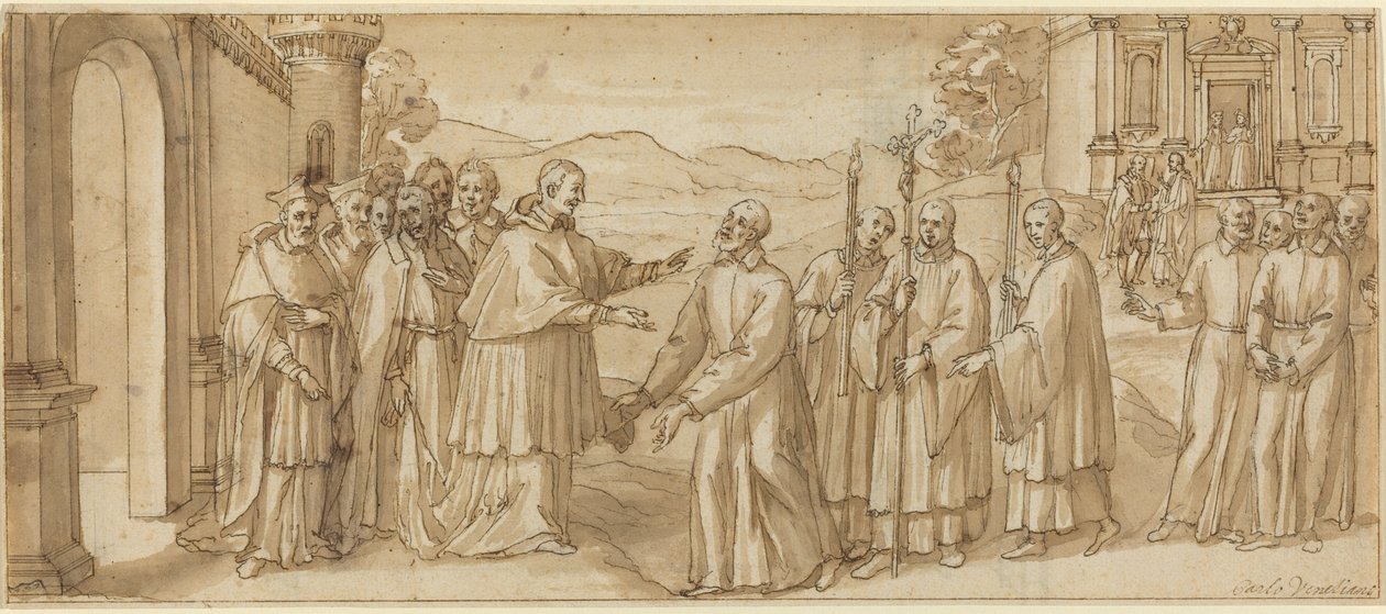 O Encontro de San Carlo Borromeo e San Filippo Neri, c. 1600. de Unbekannt