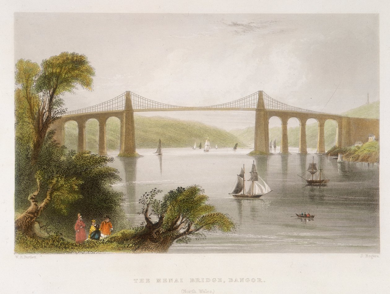 Ponte Menai, Bangor, Gales do Norte, c1826-c1850 de Unbekannt