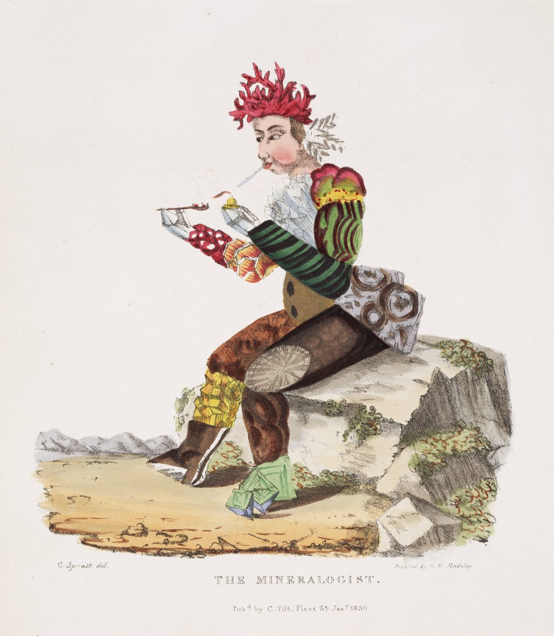 "O Minerologista", aquatint colorido à mão de Unbekannt