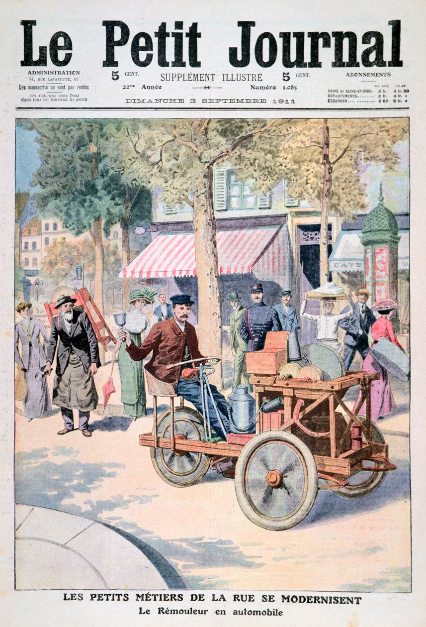 A modernização dos vendedores ambulantes: o carro dos trituradores de facas, 1911 de Unbekannt
