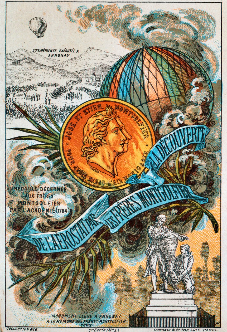 Os irmãos Montgolfier, pioneiros em balões franceses, década de 1890. de Unbekannt