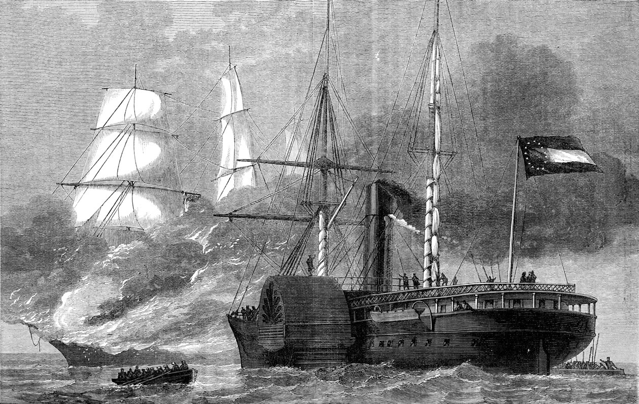 O Nashville destruindo um comerciante federal, Guerra Civil Americana, 1861-1862 c1880 de Unbekannt