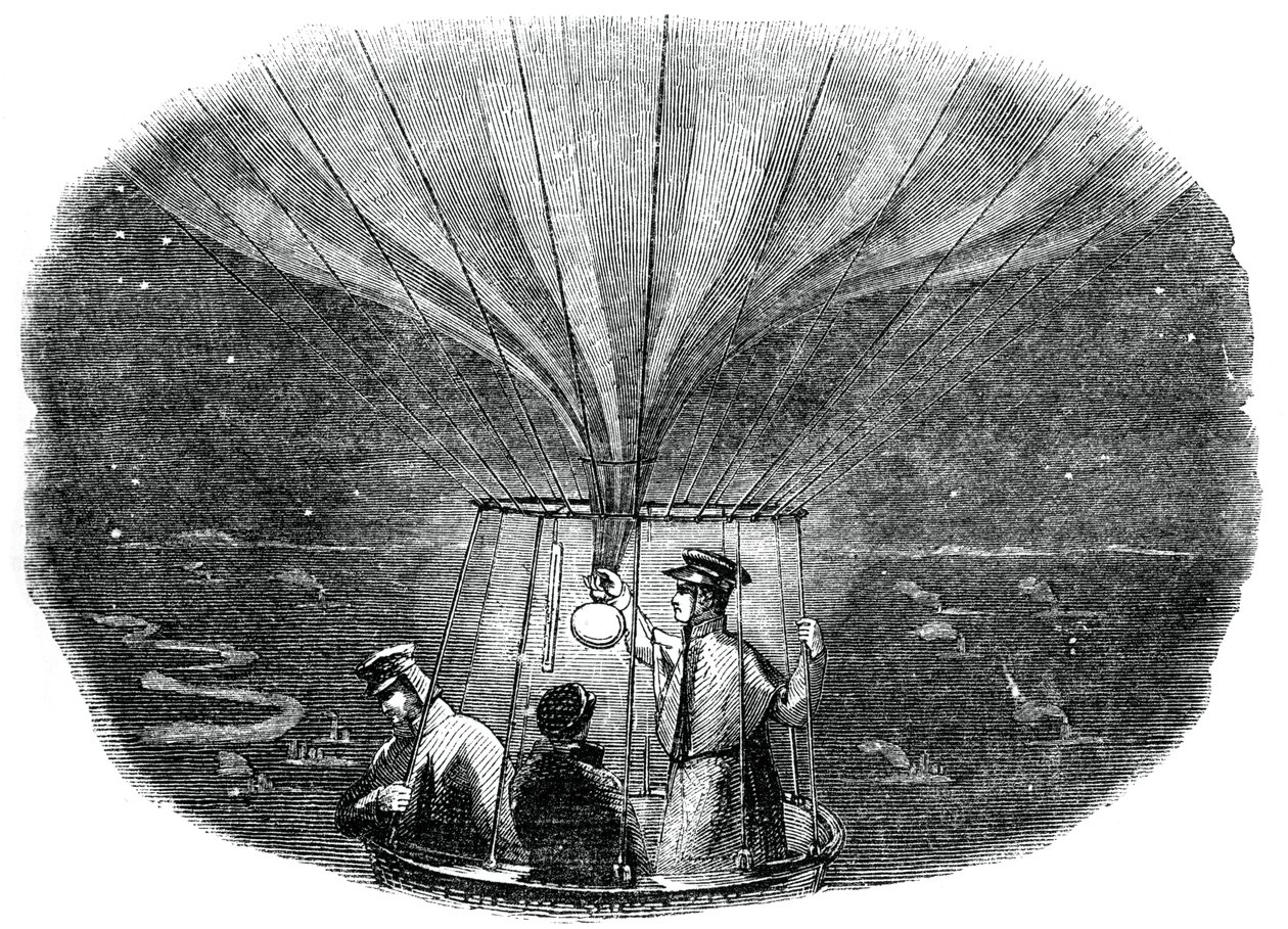 O balão de Nassau passando por Liège à noite, 1836, 1886 de Unbekannt