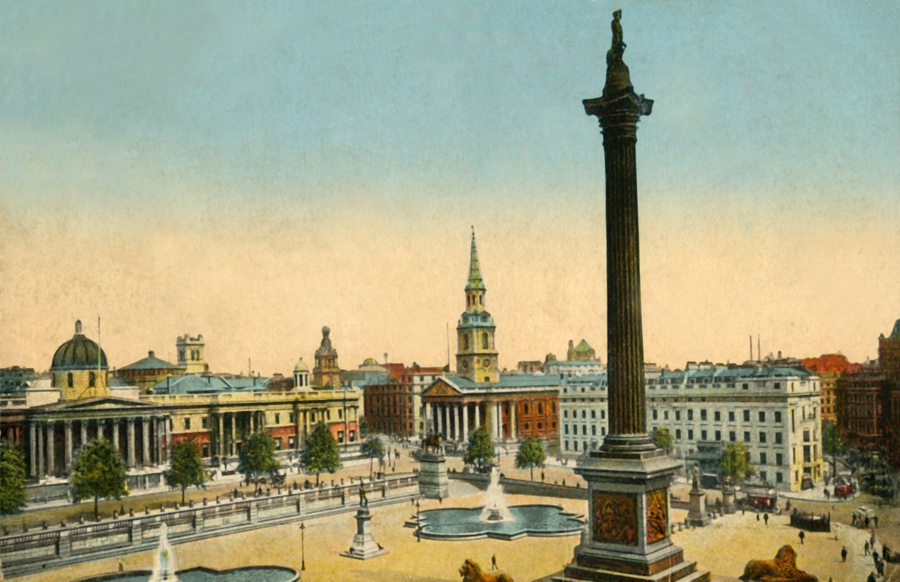 A Galeria Nacional e a coluna de Nelsons, Trafalgar Square, Londres, c1910. de Unbekannt