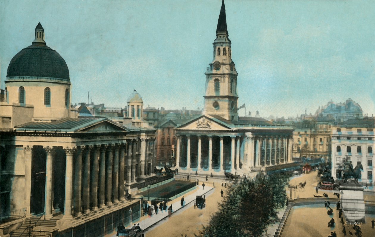 A Galeria Nacional e St Martin nos campos, Trafalgar Square, Londres, c1910. de Unbekannt