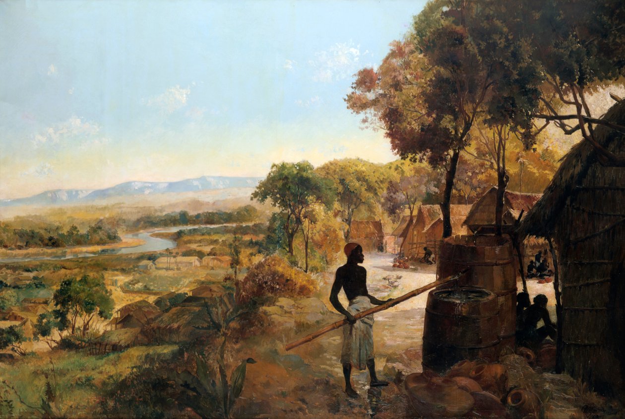 A aldeia indígena no rio, 1900 de Unbekannt