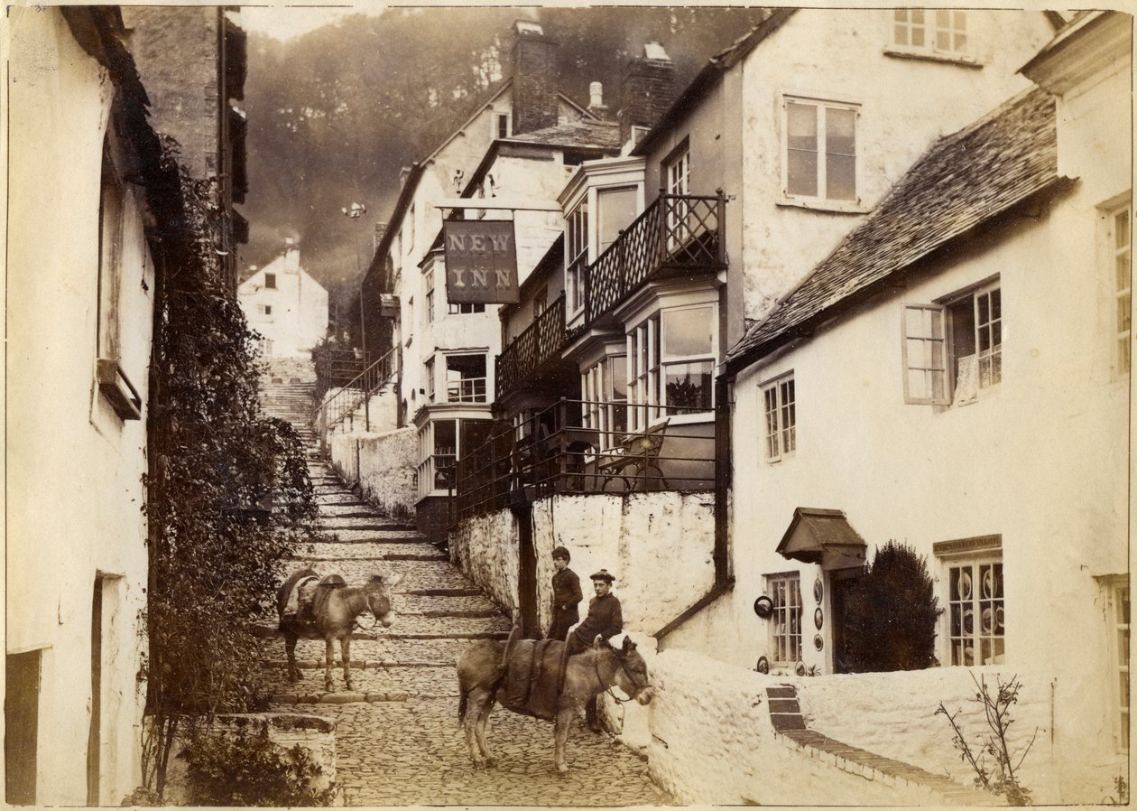 The New Inn e rua, Clovelly, Devon, final do século XIX ou início do século XX de Unbekannt