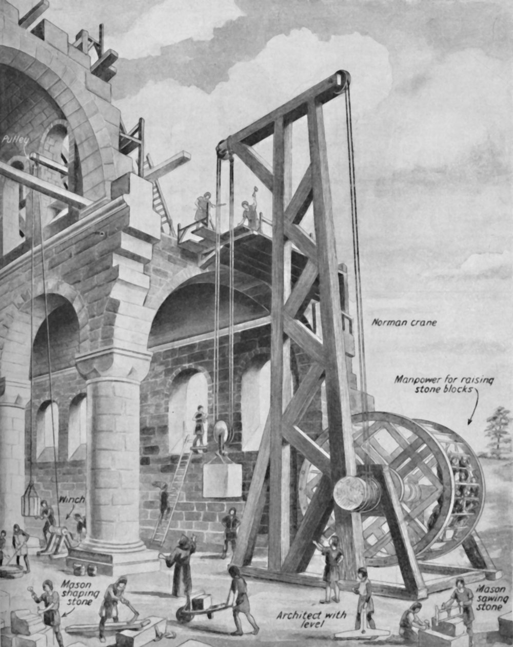 Os normandos construindo uma catedral, c1934 de Unbekannt