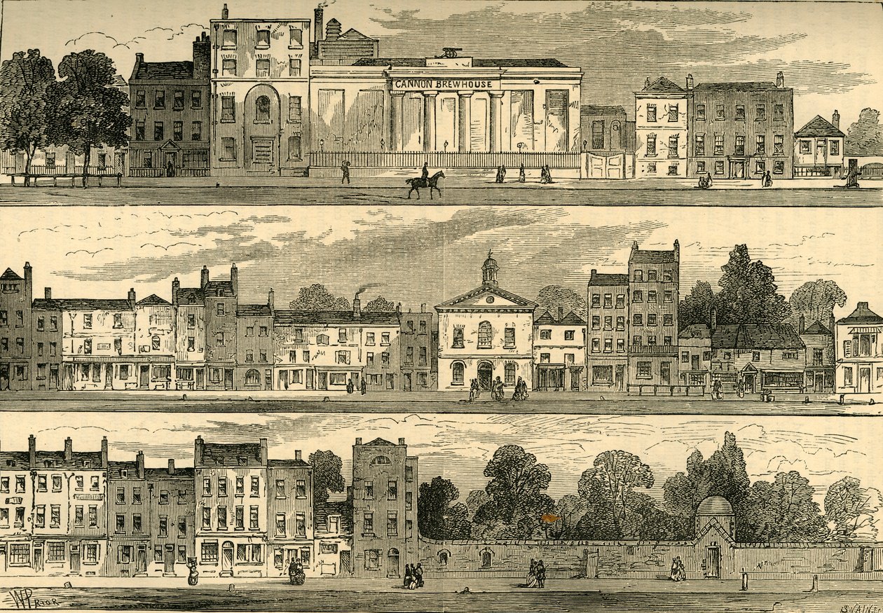 O lado norte de Knightsbridge em 1820, da Cannon Brewery ao Hyde Park Corner, c1876. de Unbekannt