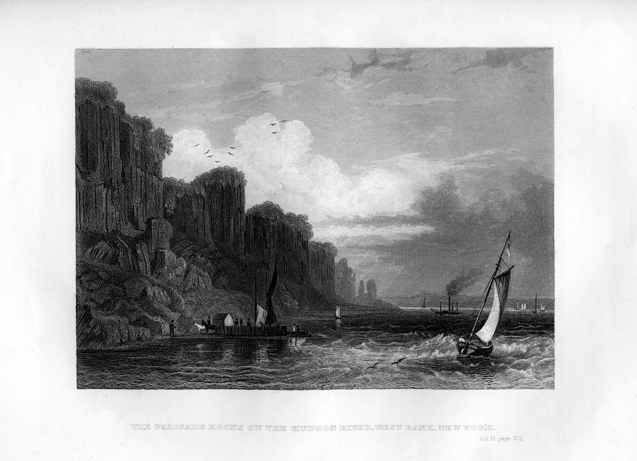 O Palisade Rocks no rio Hudson, Cisjordânia, Nova York, 1855 de Unbekannt