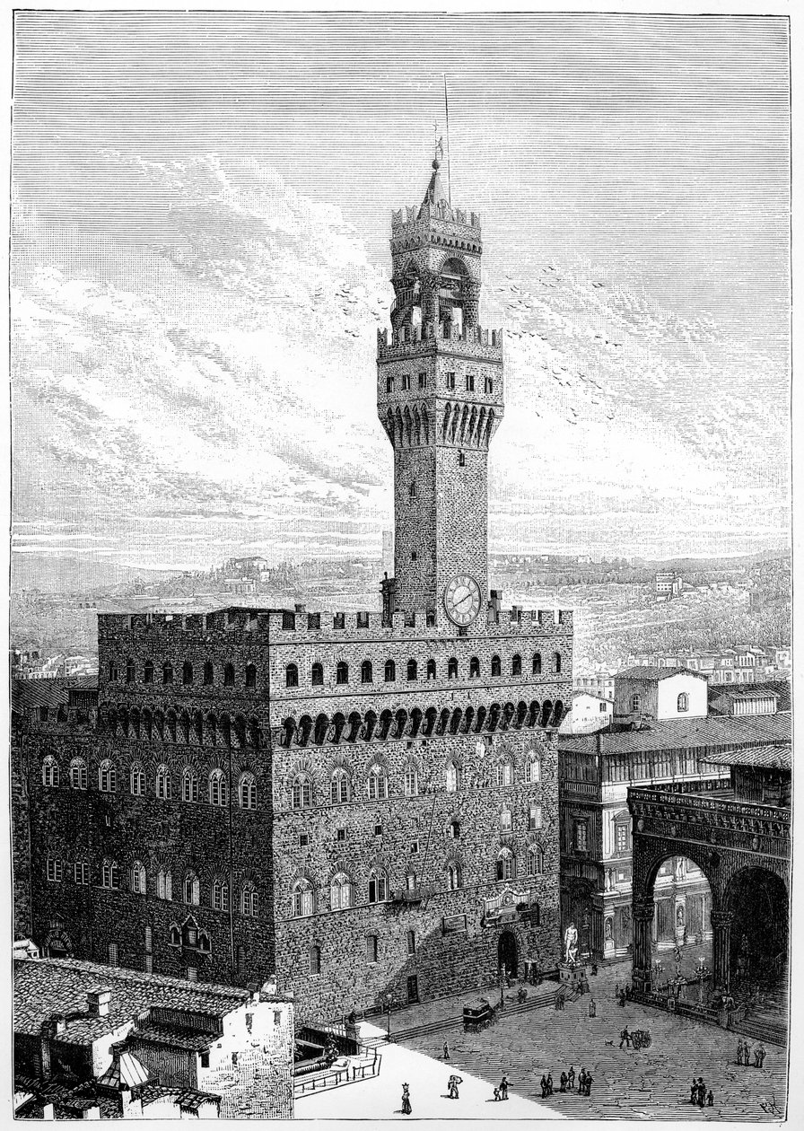 A Piazza della Signoria, Palazzo Vecchio, Florença, Itália, 1882 de Unbekannt