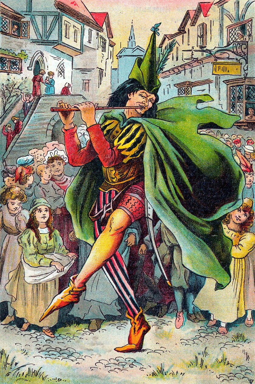 O flautista de flauta levando os filhos de Hamelin, c1899 de Unbekannt