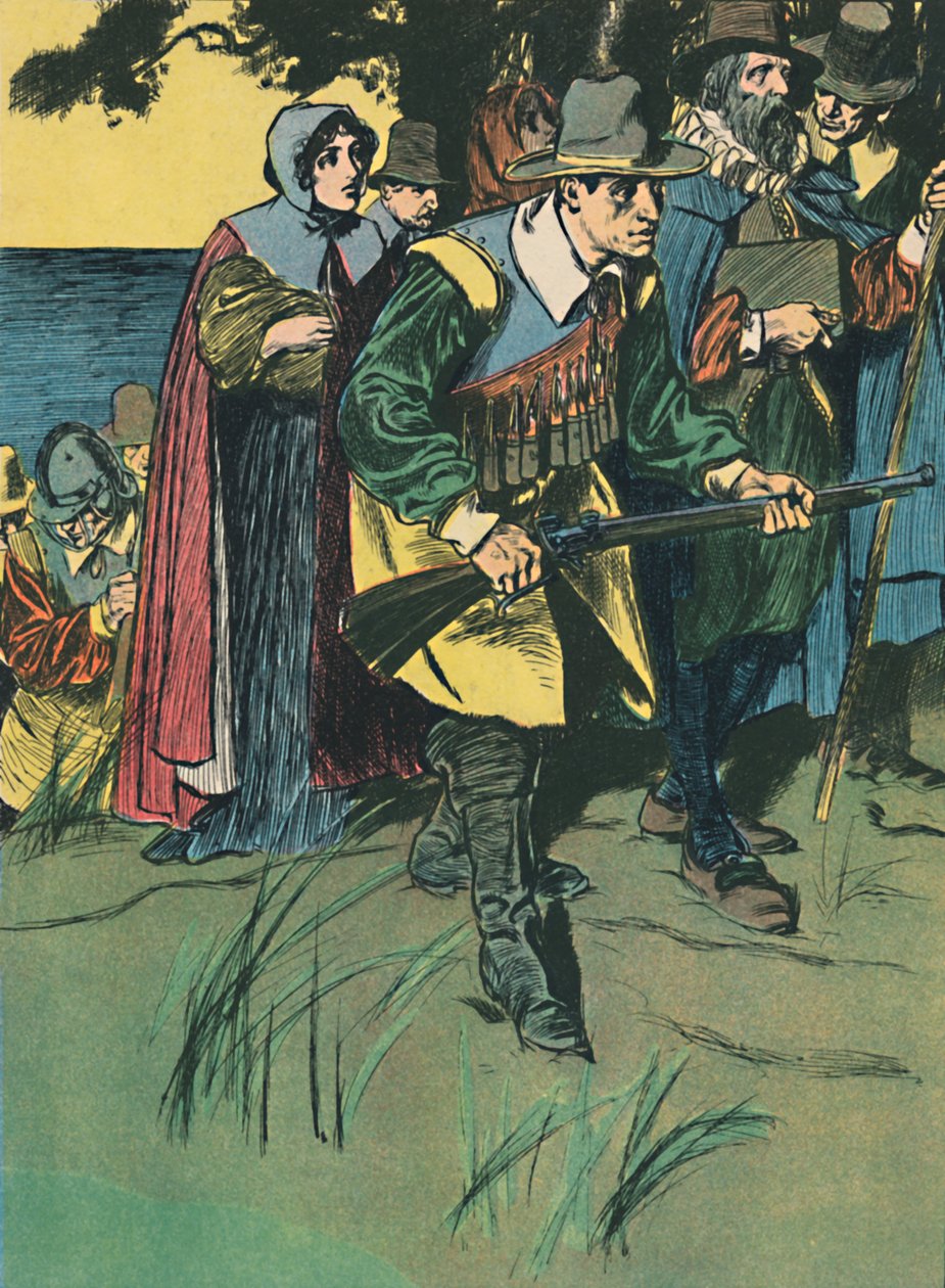 Os Pais Peregrinos Entrando no Novo Mundo, c1907 de Unbekannt