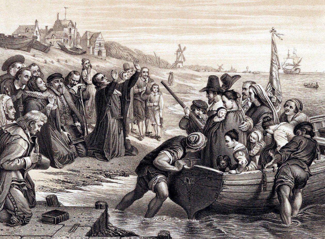 Os Padres Peregrinos deixando Delft Haven em sua viagem à América, julho de 1620 1878 de Unbekannt
