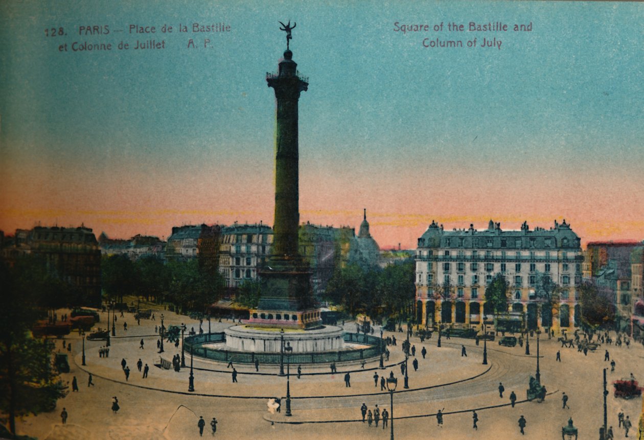 A Praça da Bastilha e a Coluna de Julho, Paris, c1920 de Unbekannt
