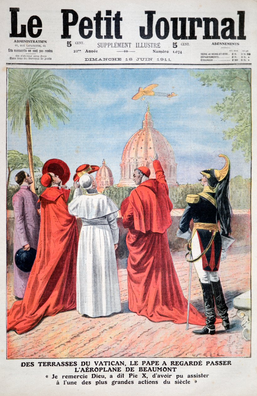 O Papa vendo o avião de Andre Beaumont sobre Roma, 1911 de Unbekannt