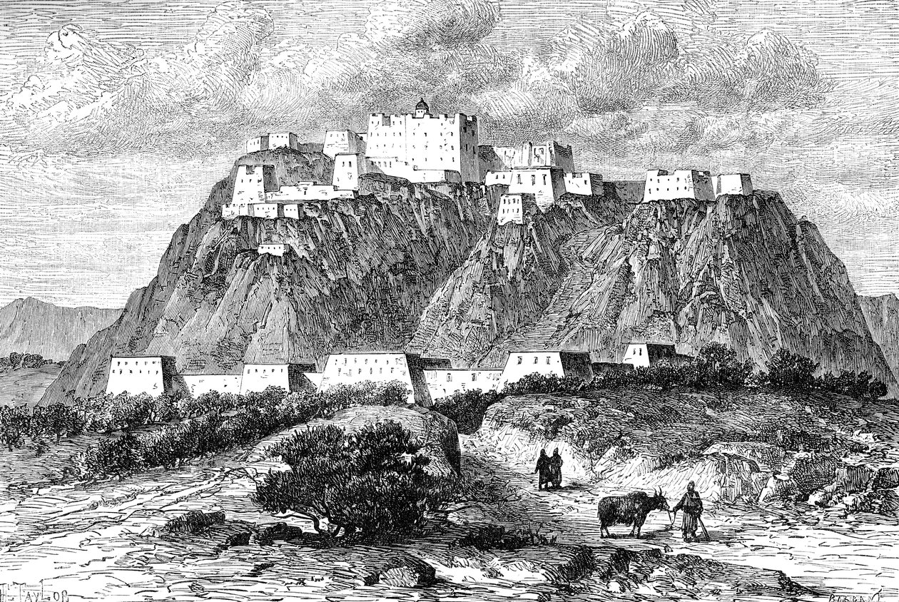 O palácio de Potala em Lhasa, Tibete, no século XVII, c1890 de Unbekannt