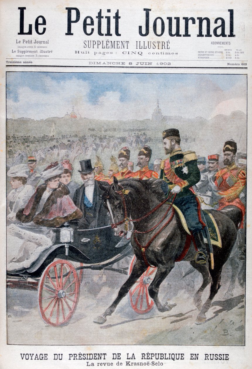 O Presidente da República da França revendo tropas, Krasnoye Selo, Rússia, 1902 de Unbekannt