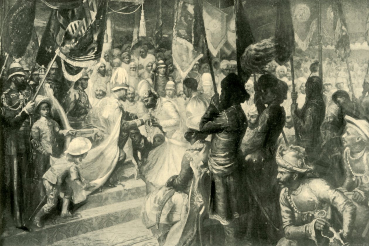 O príncipe de Gales conferindo a ordem da estrela da Índia em Calcutá, 1901. de Unbekannt