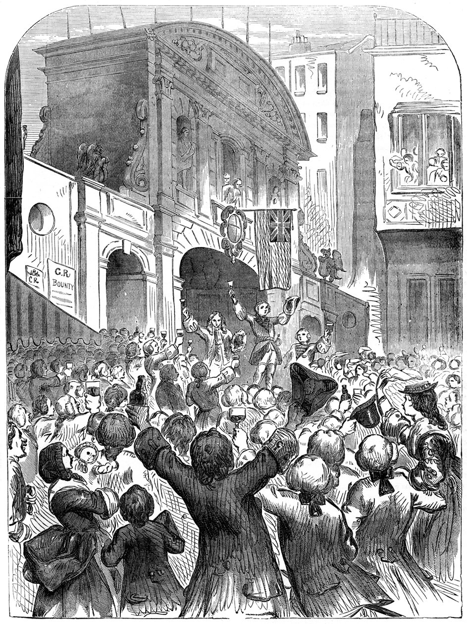 O Príncipe de Gales bebendo sucesso na guerra em Temple Bar, Londres, século XVIII, século XIX de Unbekannt