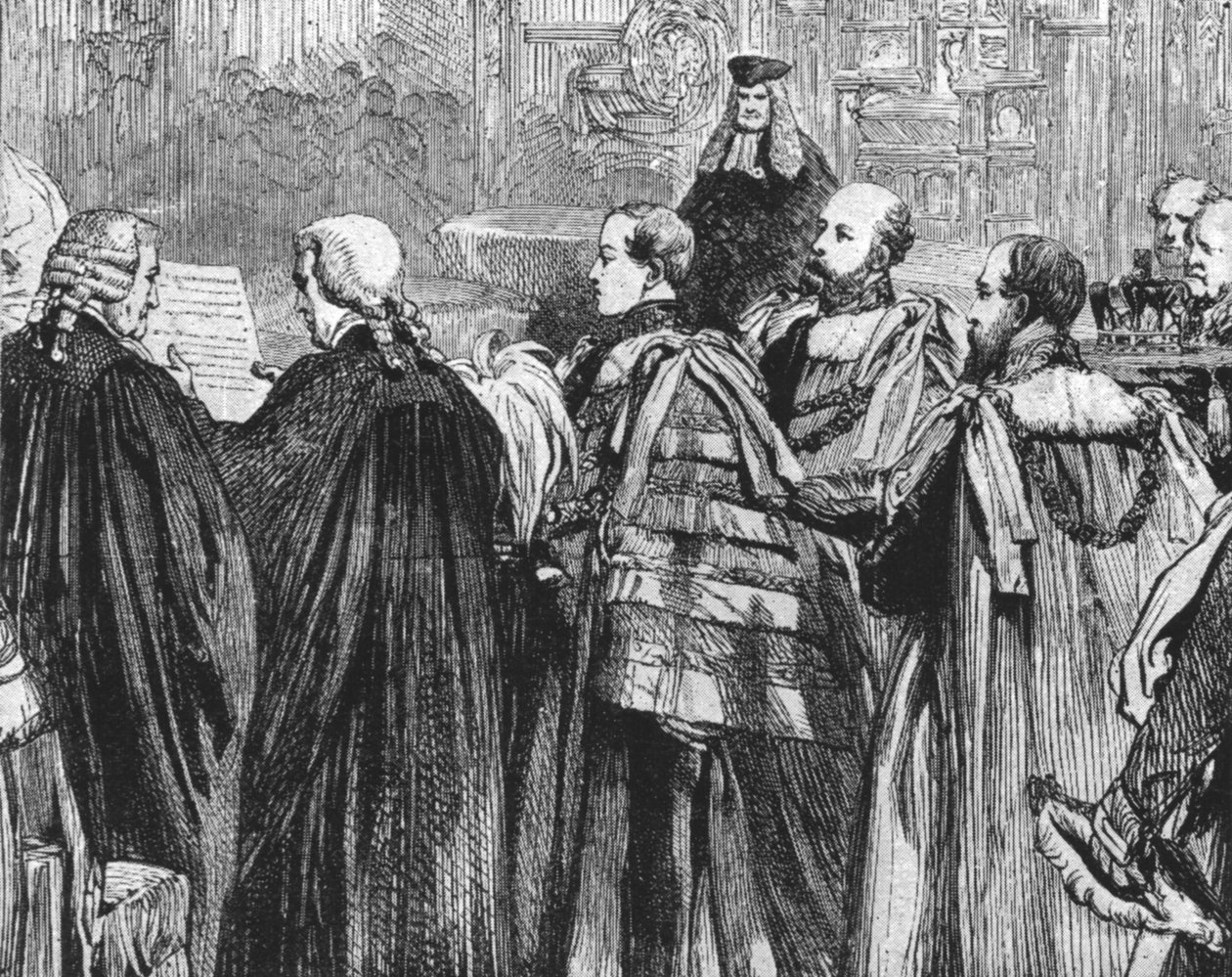O príncipe de Gales sentando-se pela primeira vez na Câmara dos Lordes ... 1863, 1901. de Unbekannt