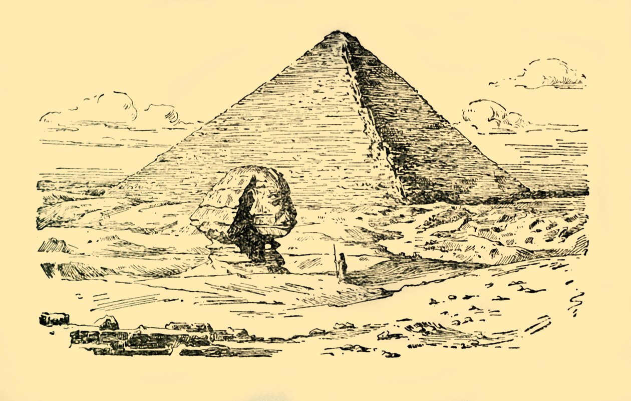 O túmulo da pirâmide do rei Khufu e a grande esfinge de Gizeh, Egito, c1930. de Unbekannt