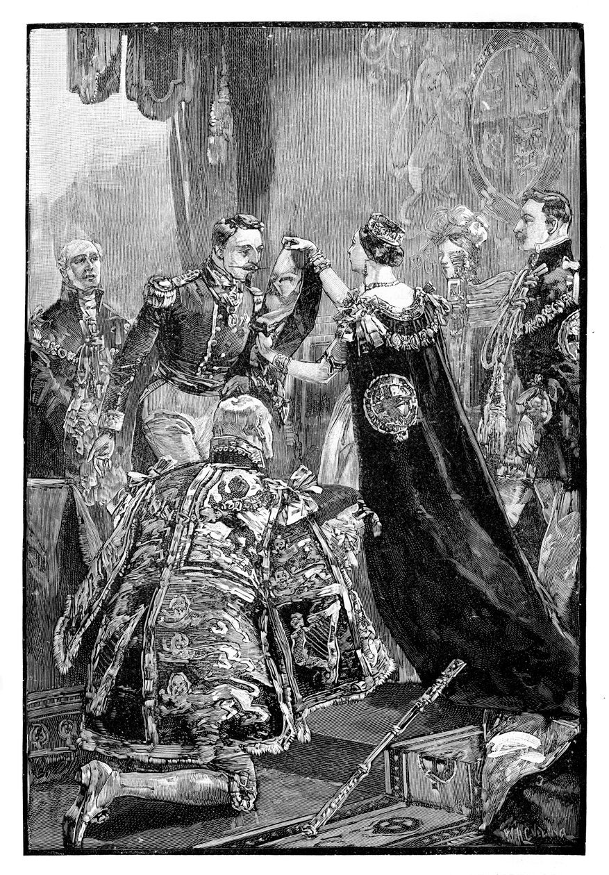 A rainha investindo o Imperador dos franceses na Ordem da Liga, 1855, 1888 de Unbekannt