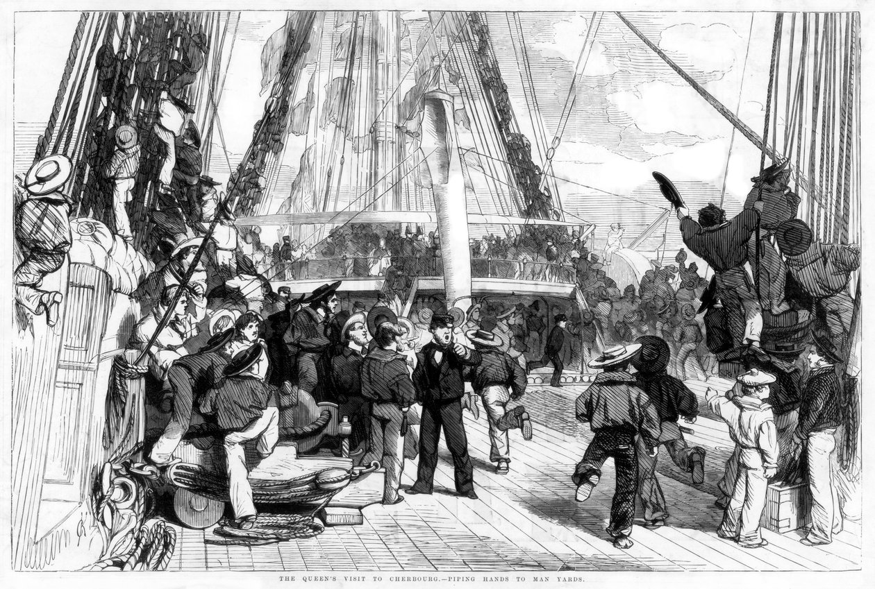 A visita do Queens a Cherbourg - Piping Hands to Man Yards, 1858 de Unbekannt