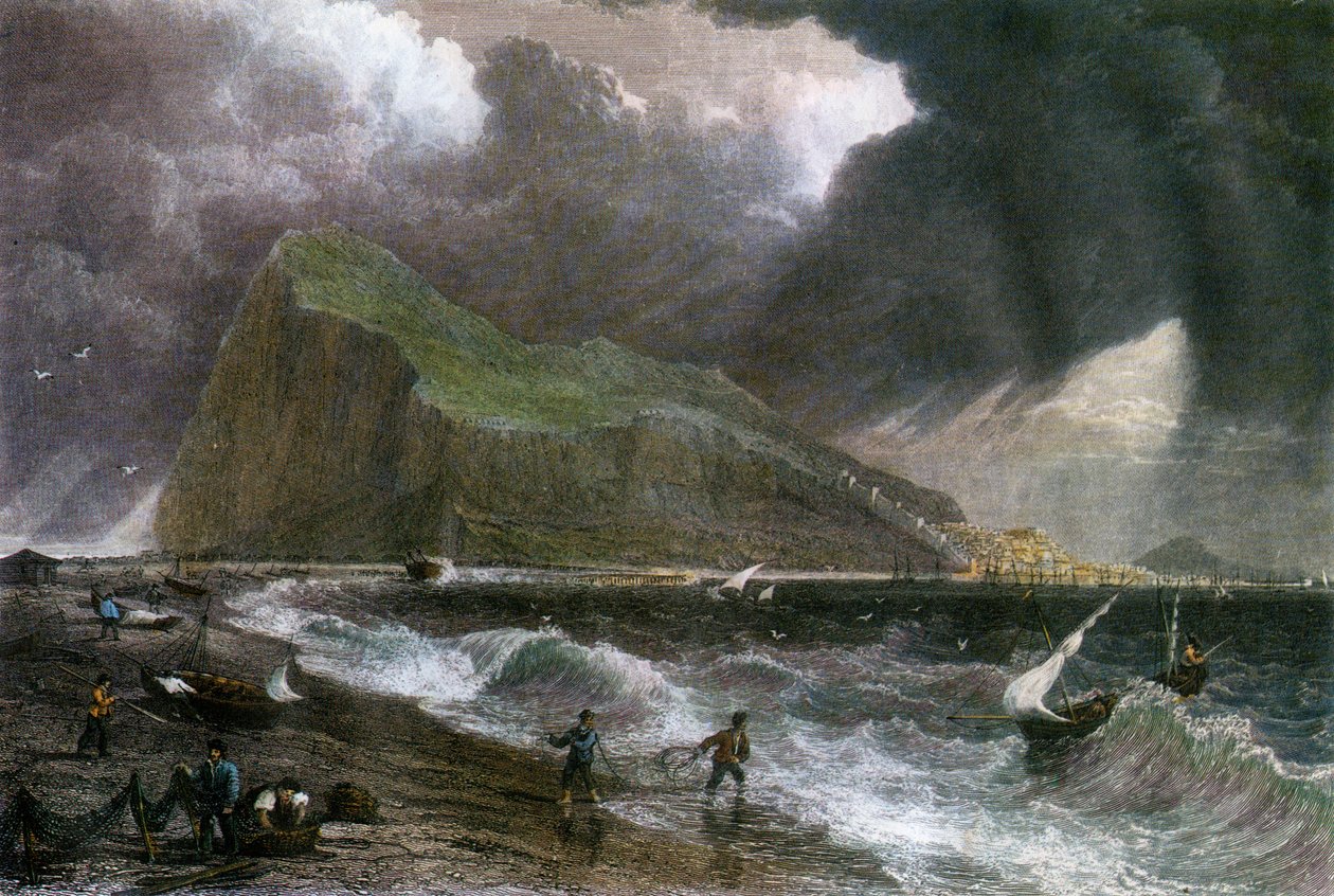 O Rochedo de Gibraltar, visto do lado da baía, século 20 de Unbekannt