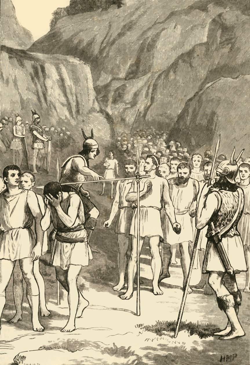 Os romanos passando sob o jugo em Caudine Forks, 1890. de Unbekannt