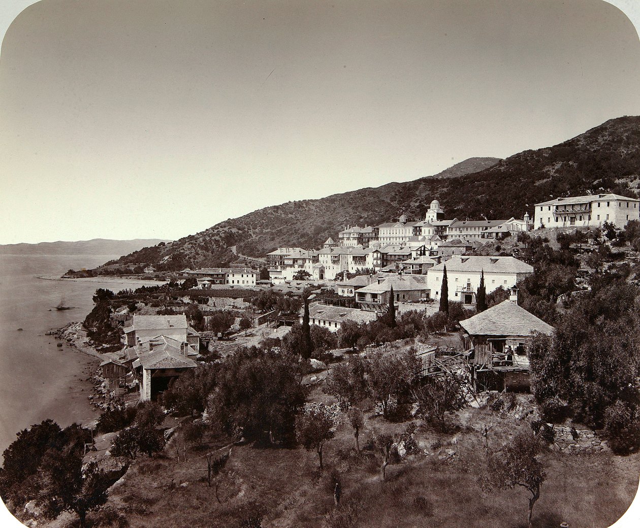 O Mosteiro de Rossikon St Panteleimon no Monte Athos, Grécia, década de 1860 de Unbekannt
