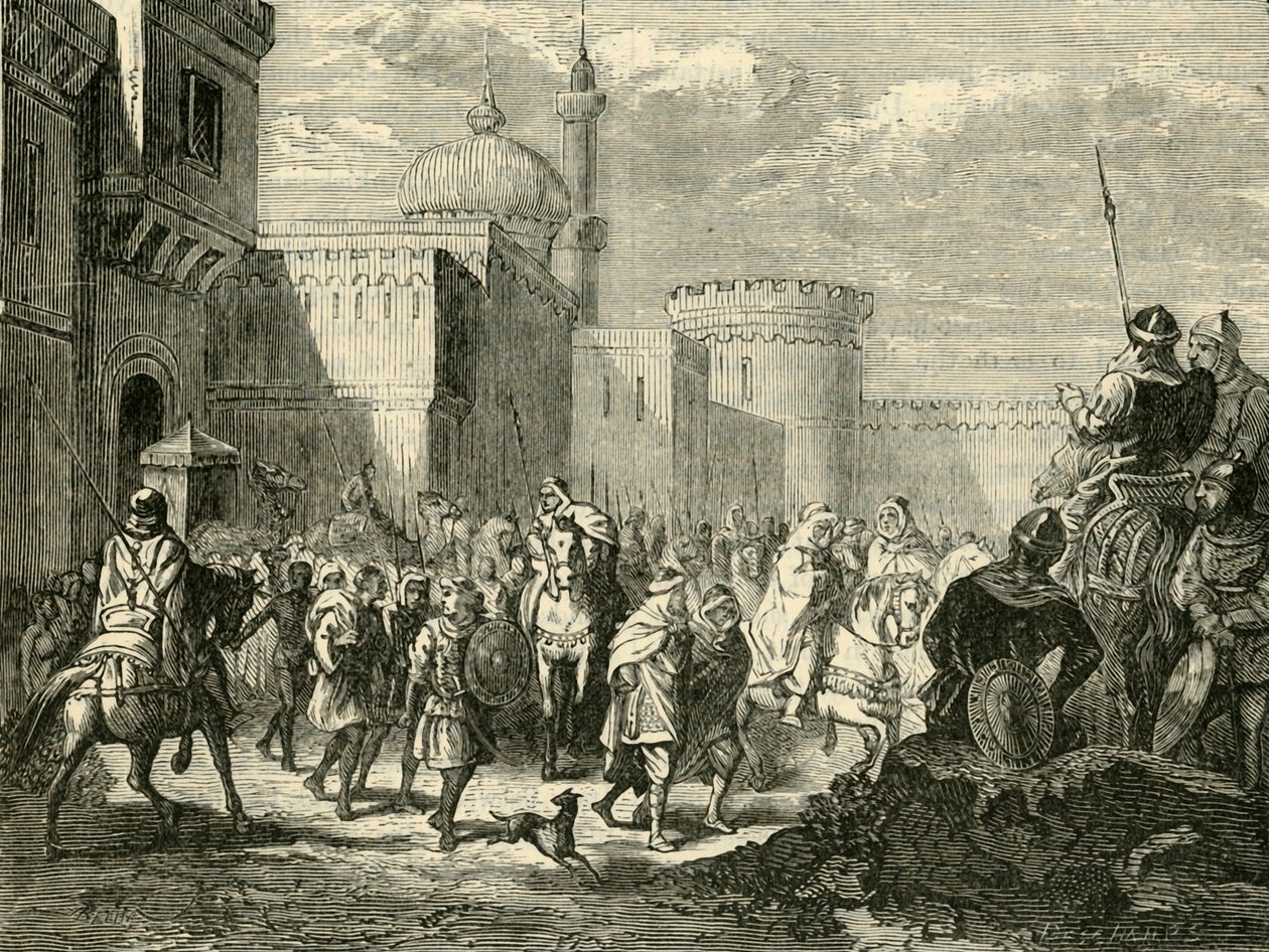 Os sarracenos que saem de Narbonne, restaurados aos francos, 737AD, 1890. de Unbekannt