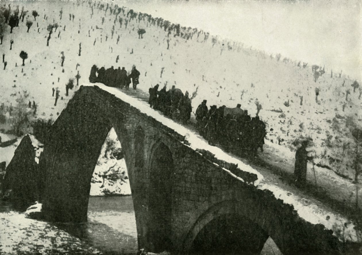 O Estado-Maior do Exército sérvio em sua retirada pela Albânia, 1919. de Unbekannt
