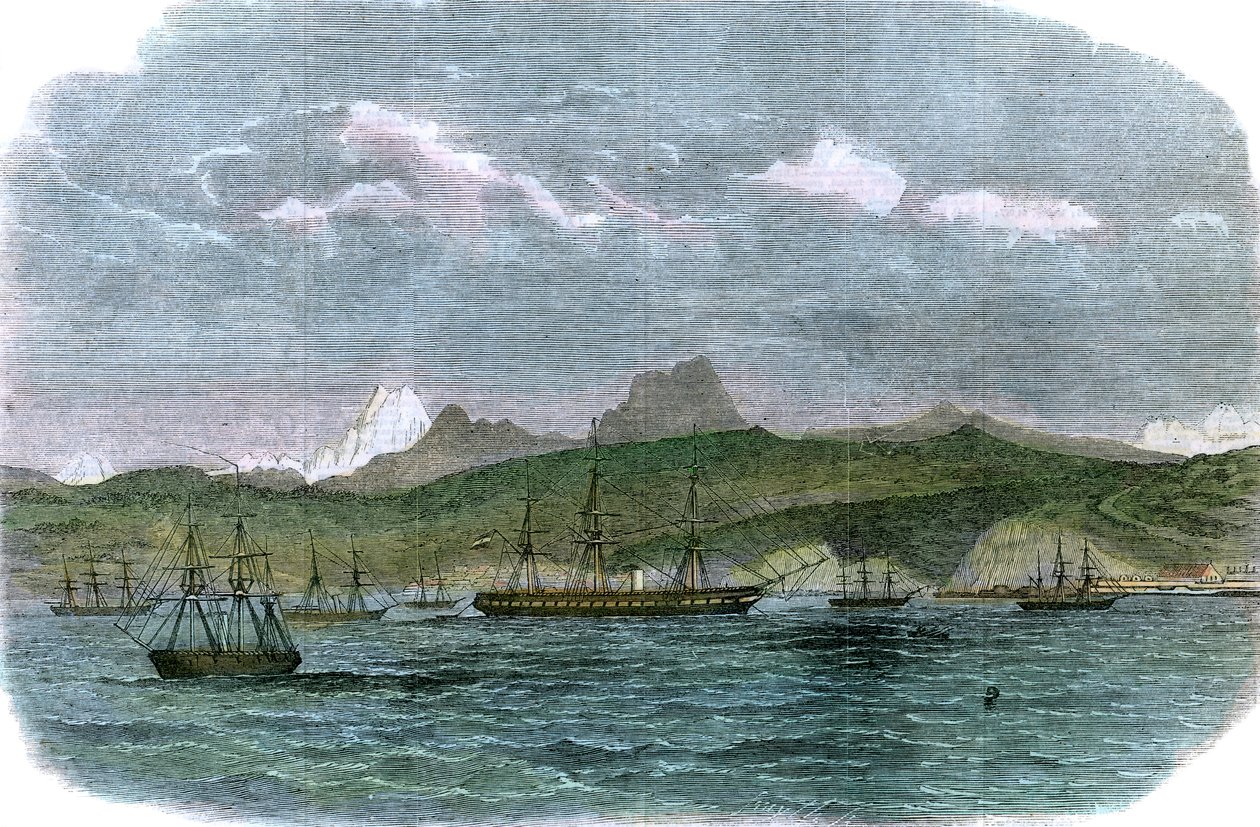 O esquadrão de bloqueio espanhol em Valparaíso, Chile, c1880 de Unbekannt