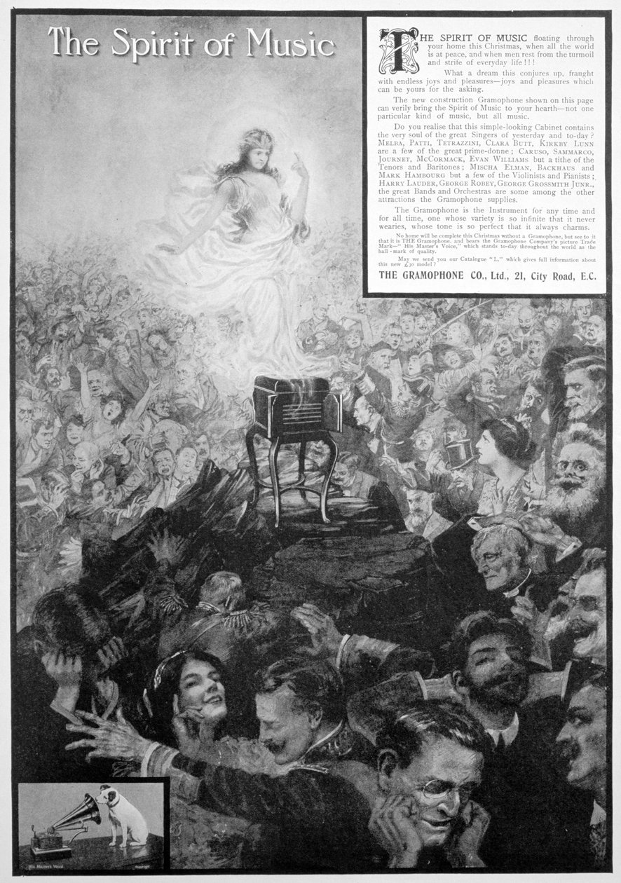 O espírito da música, anúncio para o Gramophone Co, 1910 de Unbekannt